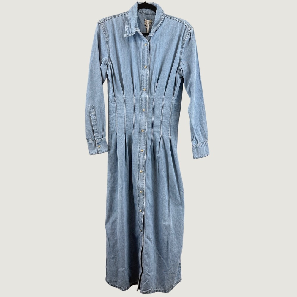 8 BY YOOX Denim Dress Womens 40 Minimalist Light Wash Pintuck Maxi 158YDD0454